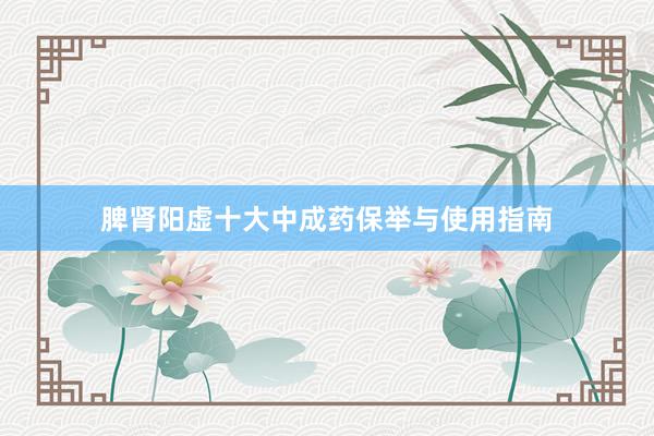 脾肾阳虚十大中成药保举与使用指南